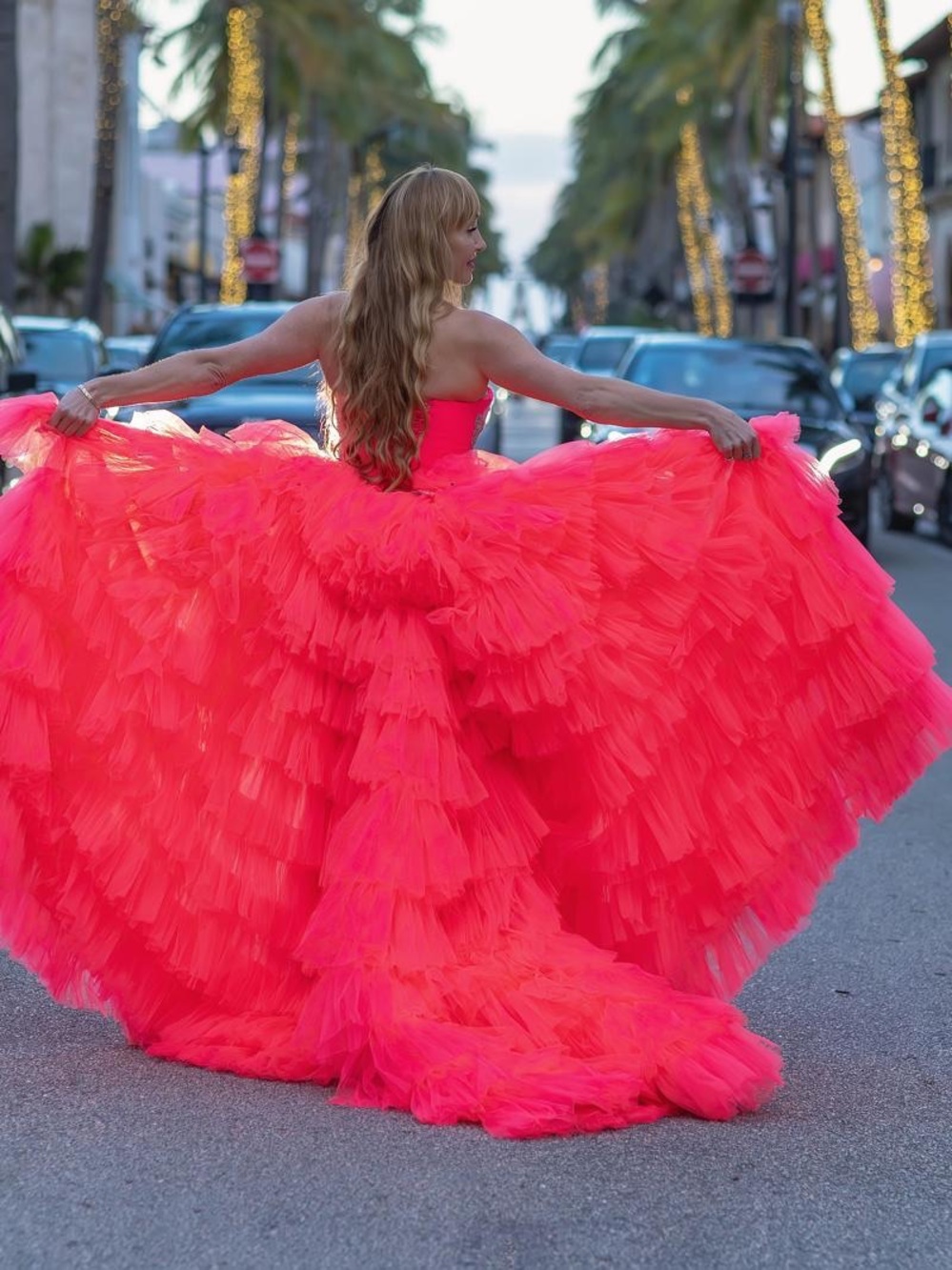 Strapless Backless Evening Gown in Vibrant Fuchsia with Tulle Train - Picture 6 of 8